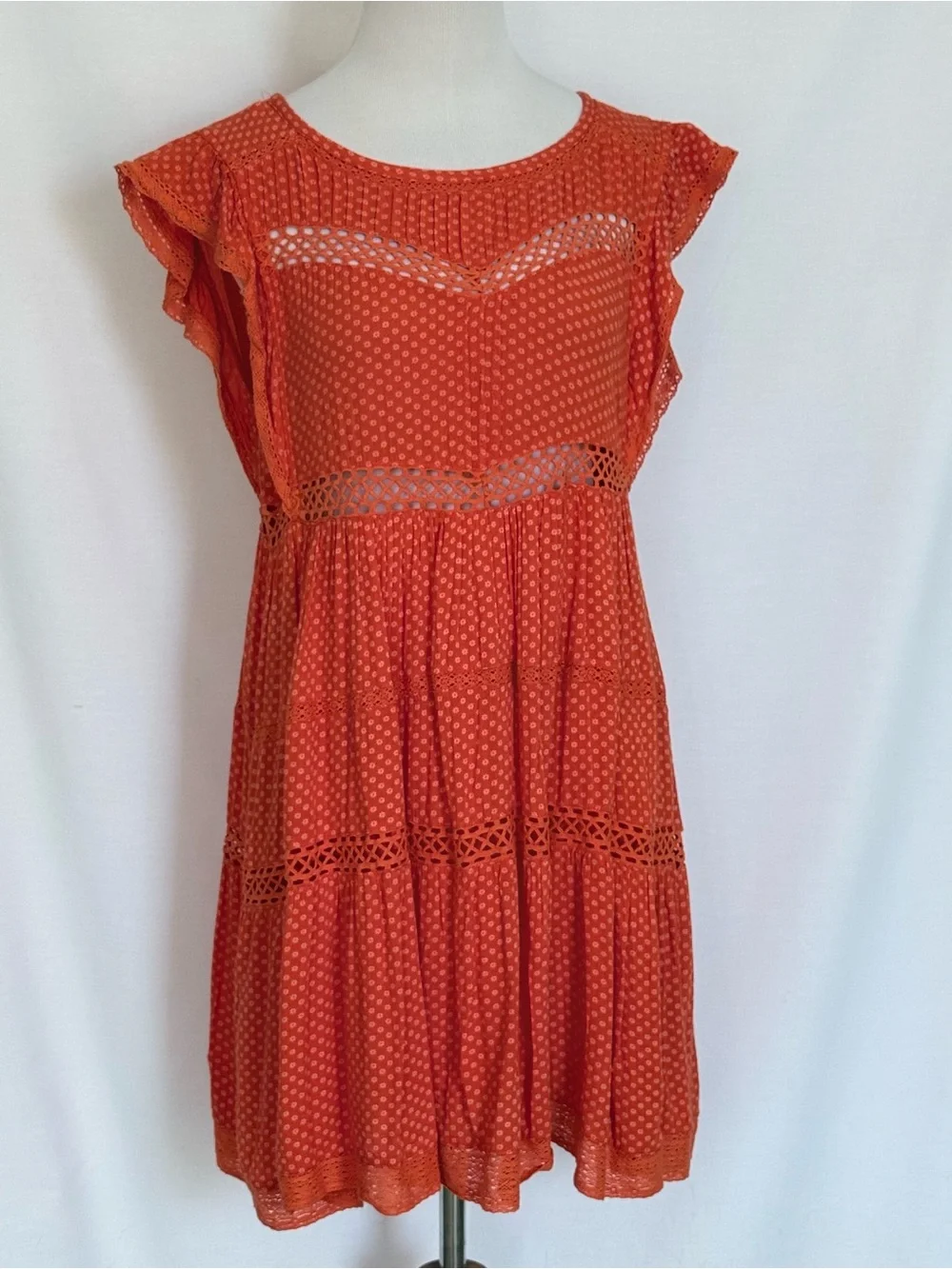 FREE PEOPLE || Retro Kitty Tangerine Orange Mini Dress. Sz. XS